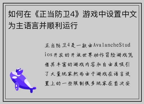如何在《正当防卫4》游戏中设置中文为主语言并顺利运行
